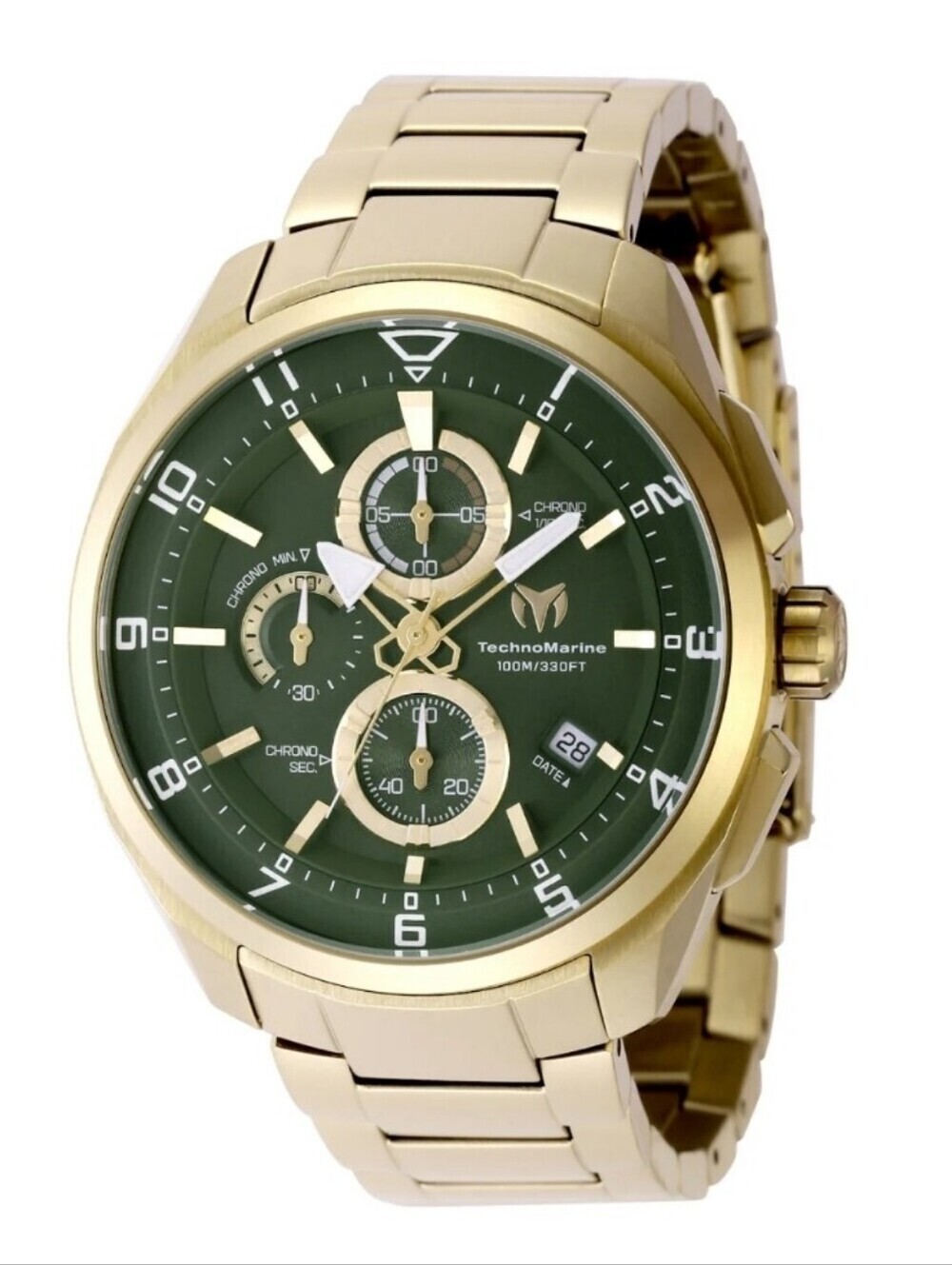 NWT TechnoMarine Ocean Quantum Men's Watch 44mm Olive Gold TM-318131 Chronograph